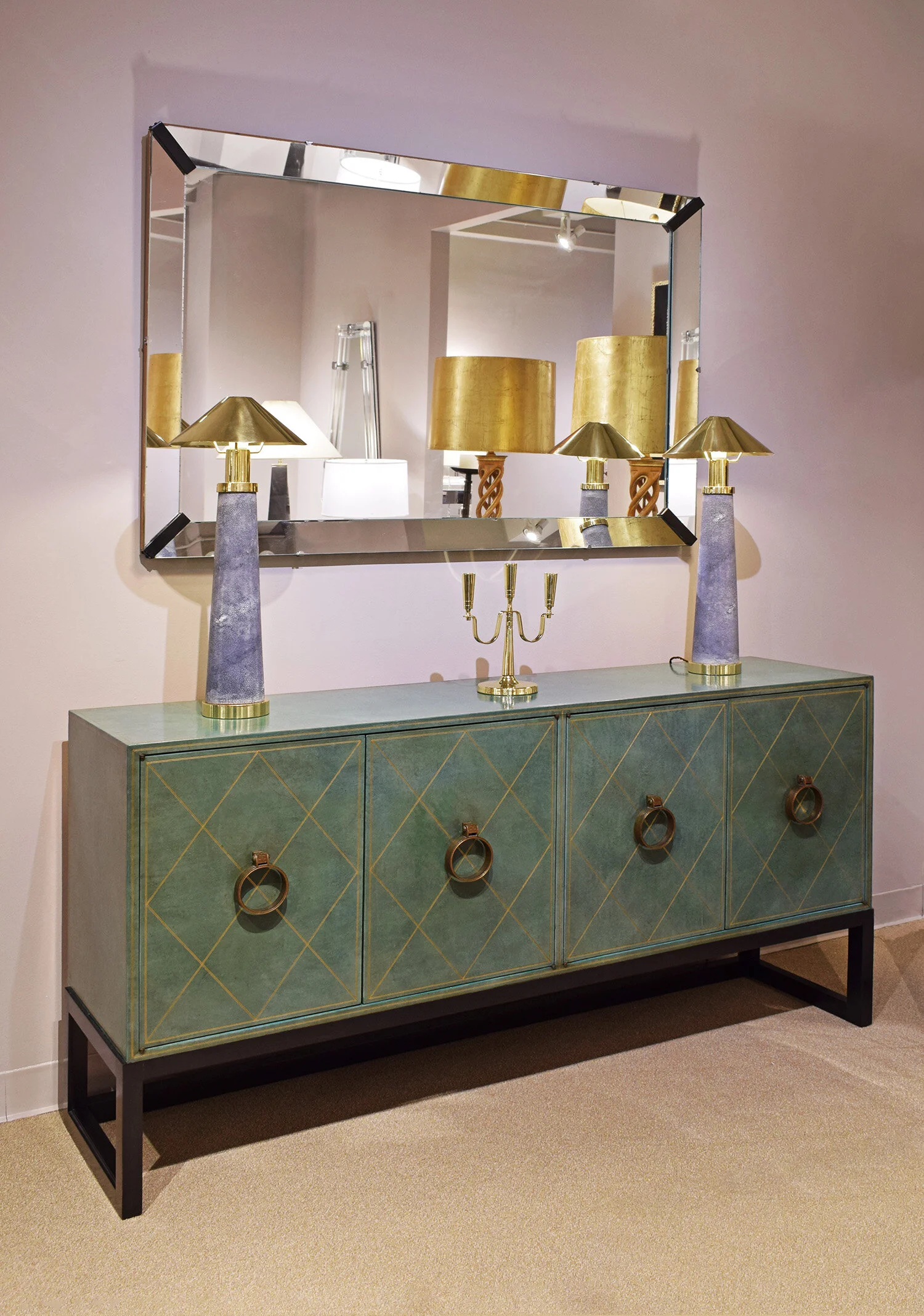 Tommi Parzinger Rare 4 Door Hand-Tooled Leather Credenza 1940s
